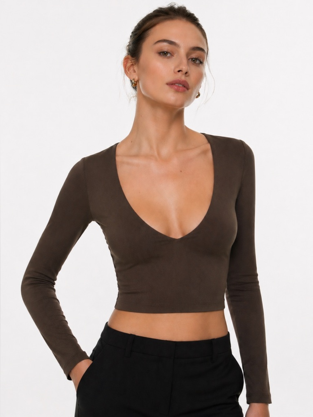Babaton Aritzia Contour Long Sleeve Deep V-Neck Top 2XS